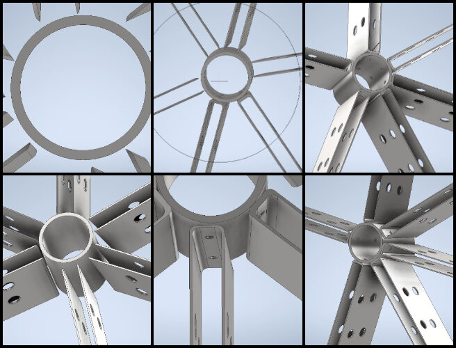 Duplicable City Center, Maximizing Eco-potential, One Community Weekly Progress Update #611, structural engineering model, hub connector design, row 6 hub connector, row 6-1 hub connector, row 6-2 hub connector, middle ring design, side struts design, GD&T requirements, mechanical engineering design.