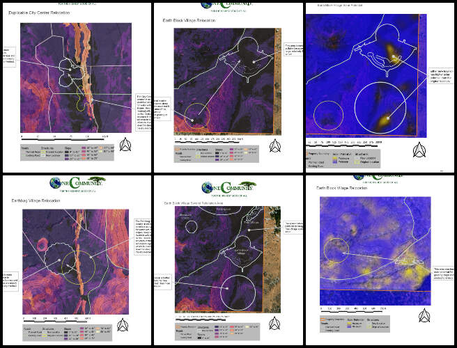 Permaculture, Maximizing Eco-potential, One Community Weekly Progress Update #611, GIS data, One Community, Permaculture Design, Duplicable City Center, village location analysis, scaled footprints, slope analysis, solar aspects, relocation suggestions, Google document integration.