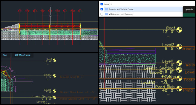 Aquapini and Walipini, Creating a More Luxuriant Life With Sustainability, One Community Weekly Progress Update #613, Aquapini footprint drawings, Walipini scale bar integration, planting and harvesting plans, AutoCAD master file, database integration, Walipini legend updates, sustainable greenhouse layouts, footprint drawing refinement, OneCommunity AutoCAD, planting design database.
