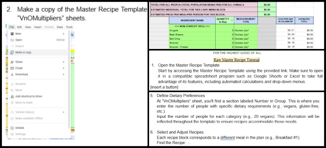 Maximixing eco-potential, One Community Weekly Progress Update #611, menu implementation process, master recipe template, recipe tutorial development, step-by-step data input guide, dietary adaptability, tutorial clarity enhancements, sustainable food planning, recipe template testing, tutorial examples documentation, sustainable diet planning