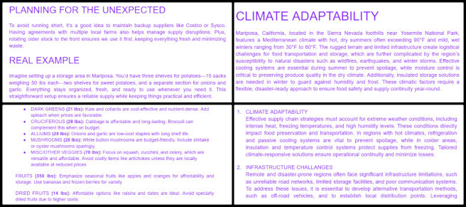 Sustainability as a Foundation for Luxury Community Living, One Community Weekly Progress Update #614, Work on refining the Menu Supply Chain and Shopping Plan with new improvements for better organizational workflow, Case review of existing plans with added sections on transportation, shipping, and inventory management for improved efficiency, Detailed analysis and revision of the case study to enhance procurement, inventory, and transportation management systems.