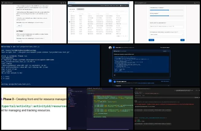 Widespread and Lasting Sustainable Change, weekly summary management, project PR reviews, weekly summaries testing, Resource Management Dashboard development, auto-poster integration for Reddit, bug resolution in CreateNewBadgePopup.jsx, multi-step form redesign, dynamic form interactivity, adaptive form responses, collaborative workflow optimization