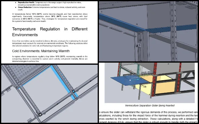 Vermiculture Toilet, Widespread and Lasting Sustainable Change, One Community Weekly Progress Update #617, slider hammering tutorial documentation, team task allocation and organization, slider design finalization, vermiculture temperature control strategies, composting chamber environmental research, weekly team meeting brainstorming, vermiculture collaboration document, team collaboration on task assignments, Dropbox work documentation, sustainable vermiculture system design.