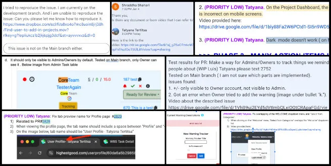 Highest Good Network, Widespread and Lasting Sustainable Change, One Community Weekly Progress Update #617, PR testing, fixed bugs, unresolved issue tracking, task assignment, auto-poster creation, permissions fixes, responsive button improvements, video instructions, bug reporting, Highest Good Network coordination