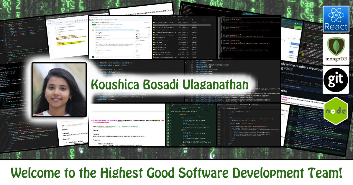 Koushica Bosadi Ulaganathan, One Community Volunteer, Highest Good collaboration, people making a difference, One Community Global, helping create global change, difference makers