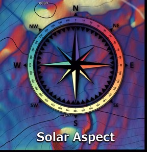 slope aspect mapping, solar energy potential map, sun exposure by slope orientation, north-facing slope shade analysis, south-facing slope for solar panels, sun mapping for garden planning, east-facing morning sun slopes, west-facing afternoon sun exposure, aspect map for landscape design, color-coded slope orientation map