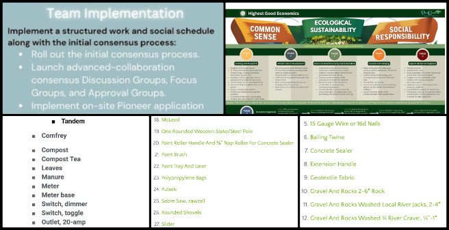Core Team, Highest Good Food, Supporting the Abundance of Earth, One Community Weekly Progress Update #626, Master Tools, Equipment List, Materials Supply, Goat Section, Chicken Section, Bun-Bun Section, Food Graphics, Feedback Review, Project Categories, Document Compilation.