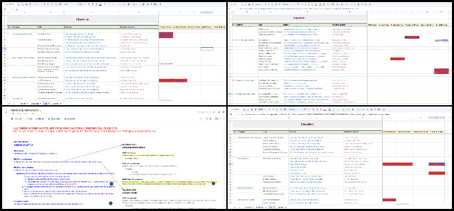 Earthbag Village, Regenerative and Sustainable Change, One Community Weekly Progress Update #625, spreadsheet updates, drawing link organization, checklist revisions, table detail updates, layout distinction, kitchen bedroom living room layouts, document clarity, relevant code review, dome cluster research, compliance accuracy