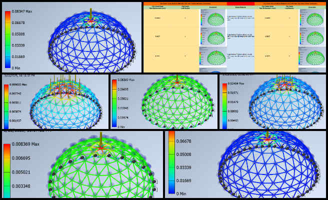 Srujan, Duplicable City Center, Ecological Global Transformation, One Community Weekly Progress Update #627, analysis comparison, load case analysis, dome model design, Inventor modeling, LVL material strength, steel vs LVL comparison, spreadsheet readability, engineering report, model setup explanation, boundary conditions in analysis