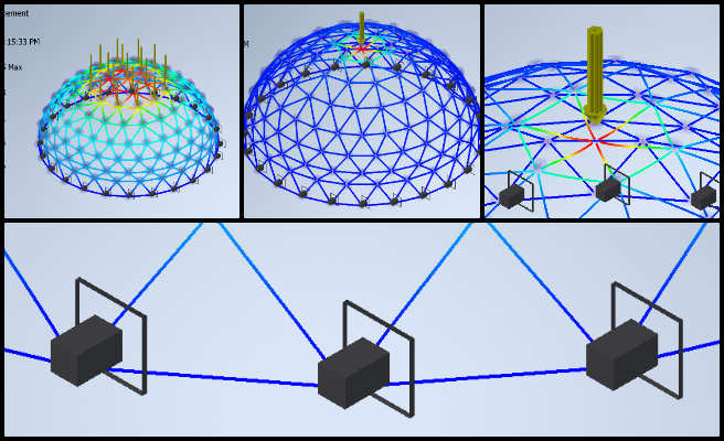Srujan, Duplicable City Center, Open Sourcing Global Sustainability Strategies, One Community Weekly Progress Update #628, structural analysis, dome construction, finite element analysis, constraints standardization, fixed ground support, rotational degrees of freedom, pin joint limitations, engineering simulations, city center dome, structural bending elimination
