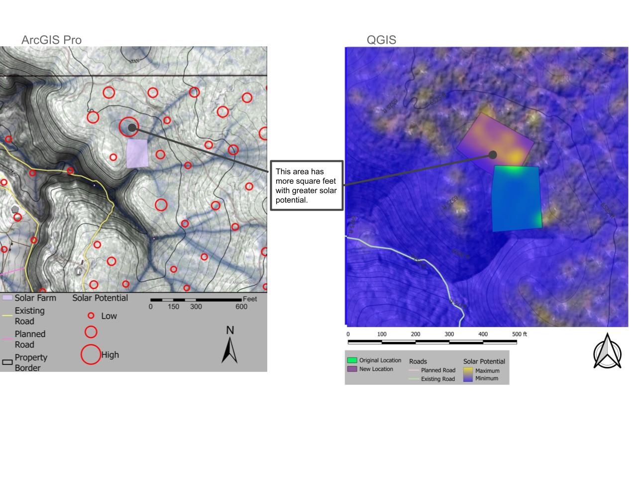 solar farm relocation analysis, optimal solar site near City Center, south-facing slope for solar, GIS solar energy planning, flat terrain for solar panels, improved solar location northwest, solar suitability near City Center, GIS-based site optimization, southwest orientation for solar gain, enhanced solar energy collection site
