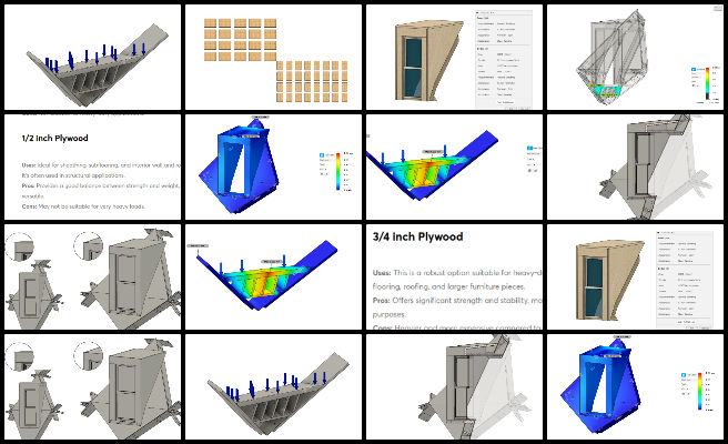 Andrew, Duplicable City Center, Upgrading Our Future, One Community Weekly Progress Update #631, FEA stress simulation, structural stability testing, window frame assembly design, Duplicable City Center construction, second-floor dormer window, sustainable building materials, wood material selection, architectural model adjustments, frame component fitting, eco-friendly construction design