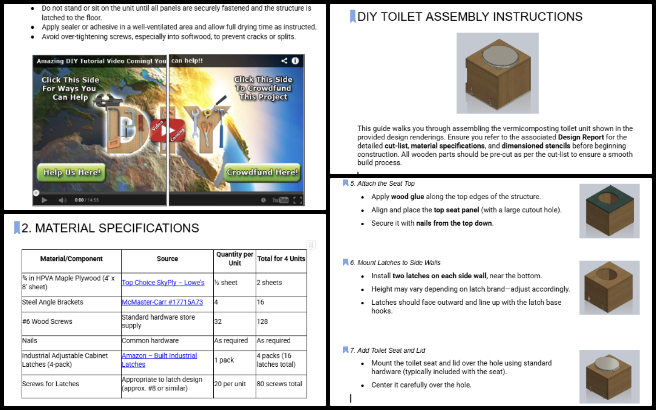 Vermiculture Toilet, Community-based DIY Eco-construction, One Community Weekly Progress Update #632, DIY toilet assembly, engineering documentation format, urine diverter installation, team meeting participation, task assignment, document formatting, assembly instructions, content organization, visual adjustments, weekly summary