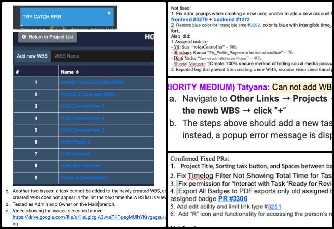 HGN PR Testing, Upgrading Our Future, One Community Weekly Progress Update #631, HGN PR testing, task sorting fixes, Timelog total time filter fix, "Ready for Review" permission correction, badge export bug fix, Profile Page report access, new user creation error, User Management bug report, WBS creation issue, task assignment update, One Community software updates.