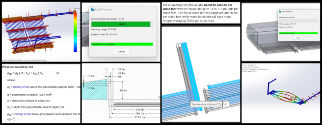 Highest Good Food, Aquapini and Walipini, An Open Source Paradigm for Ecological Living, One Community Weekly Progress Update #630, Stress Analysis, Strain Simulation, Pipe Model, Applied Pressure, Thermal Simulation, Battery System, Fine Mesh, Convection Coefficient.