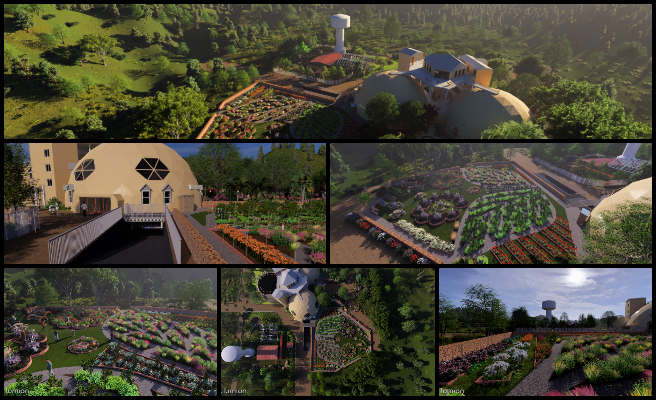 Jiachen, Duplicable City Center, Community-based DIY Eco-construction, One Community Weekly Progress Update #632, model adjustments, plant additions, rendering preparations, outer area submission, rendering discussions, sundeck render planning, project file organization, workflow integration, landscape rendering updates, architectural visualization tasks