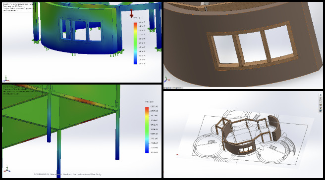 Vermiculture Toilet, Community-based DIY Eco-construction, One Community Weekly Progress Update #632, structural analysis, window beam, 4-dome cluster roof, load distribution, irregular roof geometry, earth bag material properties, SolidWorks modeling, Vermiculture toilet structure, cost analysis, bill of materials