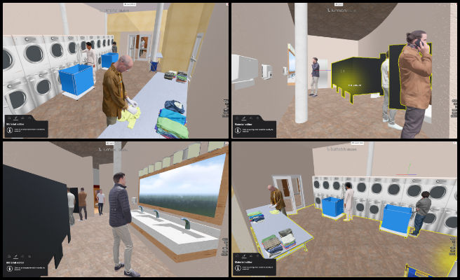 Maaz, Duplicable City Center, Community Conservation through Diversification, One Community Weekly Progress Update #629, 3D interior design, realistic furniture placement, outdoor scene enhancement, laundry room 3D modeling, washroom scene development, interior design color palette, photorealistic 3D scenes, 3D material and finish updates, architectural visualization, project-based 3D modeling