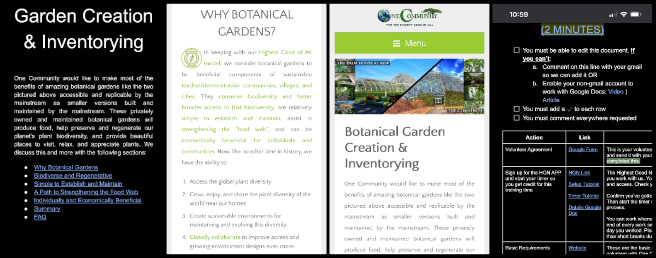 Highest Good Food, Community Conservation through Diversification, One Community Weekly Progress Update #629, Tutorial development, Page formatting, Content review, Publishing prep, Garden maintenance, Meadow program, Documentation updates, Workflow planning.