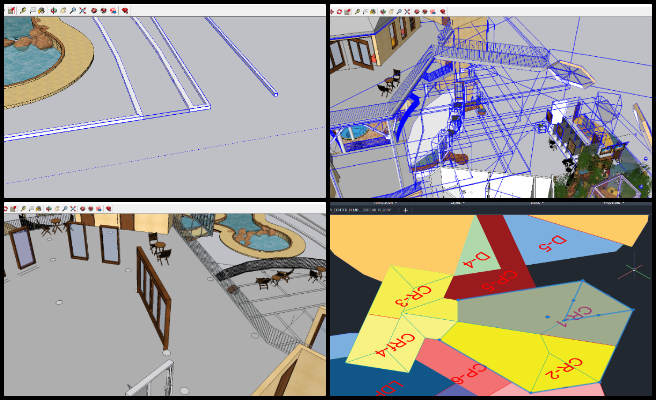 Mihir, Duplicable City Center, Community-based DIY Eco-construction, One Community Weekly Progress Update #632, 2D CAD drawings, Duplicable City Center, gutter system layout, drainage pipe routing, greywater system integration, cupola catchment drawings, site plan alignment, Revit visualization challenges, City Center CAD updates, sustainable building design