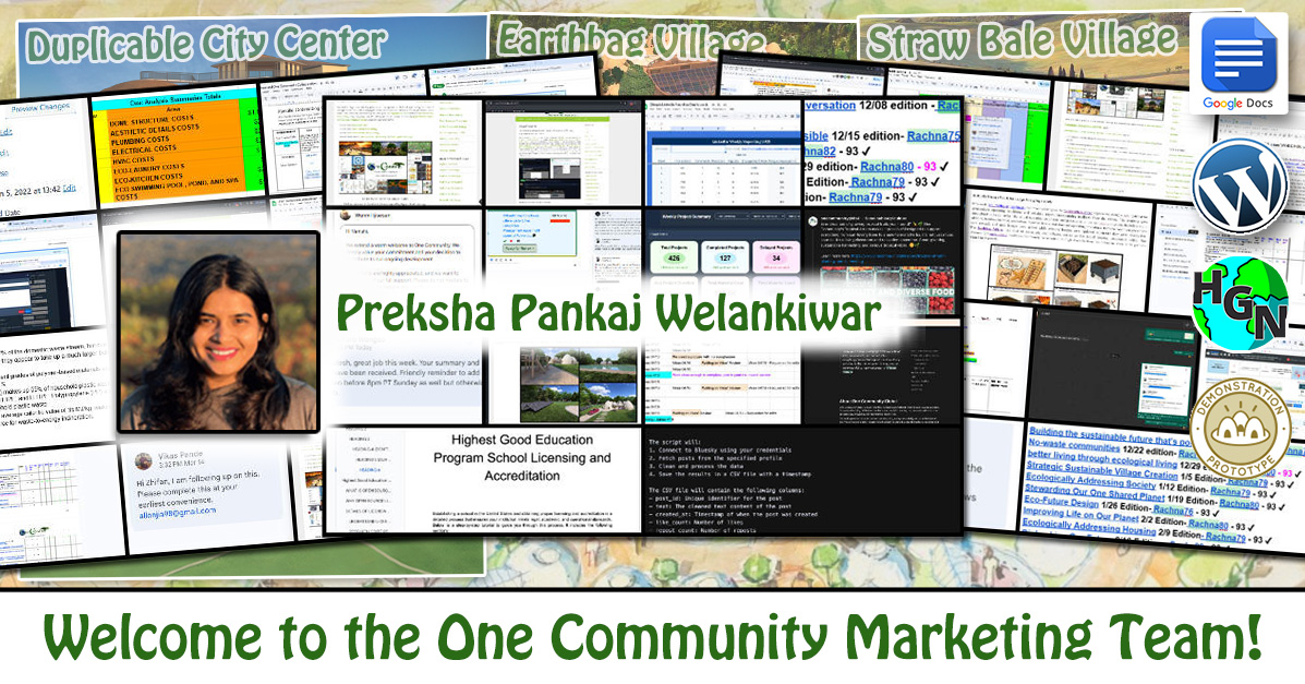 Preksha Welankiwar, One Community Volunteer, Highest Good collaboration, people making a difference, One Community Global, helping create global change, difference makers
