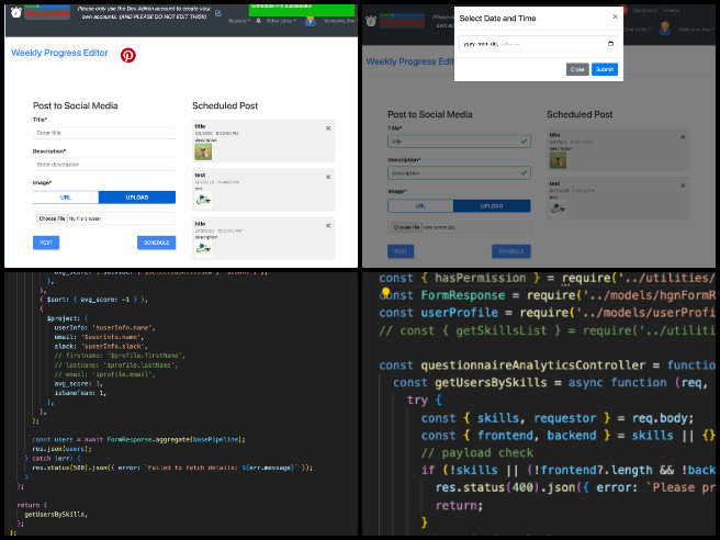 Highest Good Network software, internal management platform, new-paradigm philanthropy, software development team update, frontend software development, Pinterest auto-post feature, questionnaire dashboard backend, dynamic scoring logic, summary dashboard visualization, volunteer software engineering.