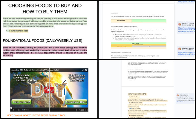 Highest Good Food, A Model for New-world Eco-philanthropy, One Community Weekly Progress Update #636, Food Procurement and Storage Overview, food storage strategy, sustainable food systems, Recipe Build Out Tool, Self-Sufficiency Plan integration, eco-friendly food planning, open source food sustainability, priority document editing, food procurement planning, One Community food strategy 