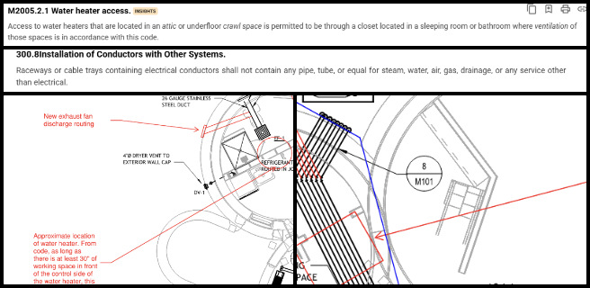 Earthbag Village, Establishing Global Eco-balance, One Community Weekly Progress Update #635, mechanical plumbing and electrical plans, refrigerant line routing, attic conduit installation, NEC code compliance, IPC plumbing requirements, IMC mechanical clearances, IRC residential codes, HVAC routing strategies, MEP conflict resolution, architectural markup review