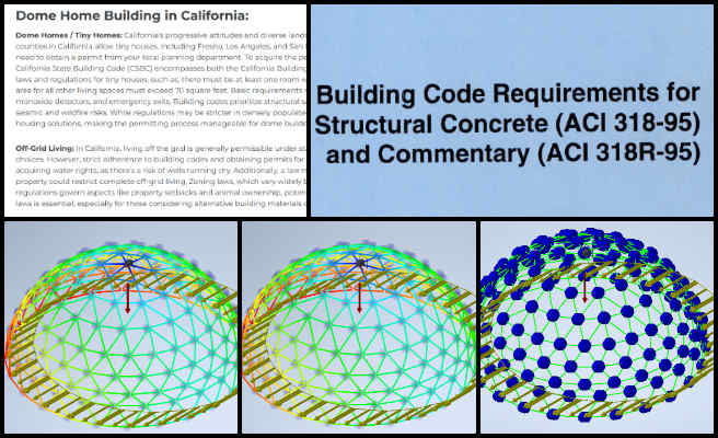 Srujan, Duplicable City Center, Global-Sustainability Systems Management, One Community Weekly Progress Update #633, dome structure analysis, earthquake loading simulation, structural engineering standards, LVL2 vs steel deformation, building code research, gravity load modeling, steel dome construction, structural material comparison, horizontal load application, weather-related loading requirements