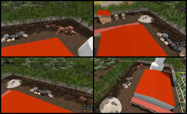 Yan Zu, Duplicable City Center, New-paradigm Philanthropy and Change, One Community Weekly Progress Update #634, animal area design improvements, optimized tree placement, natural landscape design, immersive animal habitats, ecological landscape planning, functional outdoor space, balanced vegetation layout, visual enhancement in animal spaces, sustainable environment design, spatial organization in landscape architecture