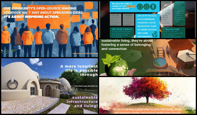 Graphics Design, Highest Good Network, Helping People Create Their Own Sustainable Futures, One Community Weekly Progress Update 640, social media content creation, sustainable design graphics, visual content for brand engagement, OneCommunity imagery, 4-dome architectural renderings, Metric Campaign logo design, social media layout optimization, future-focused image design, content aligned with sustainability goals, helping people create their own sustainable futures