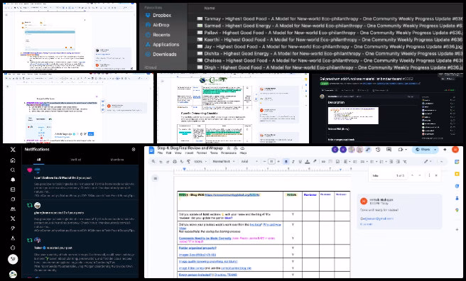 Highest Good Society, Collectively Improving the Standard of Living, One Community Weekly Progress Update #637, HGN software development, OC administration updates, pull request review, Slack team collaboration, merge conflict resolution, Twitter community engagement, social media marketing, Highest Good Energy blog, Highest Good Food update, weekly progress collage