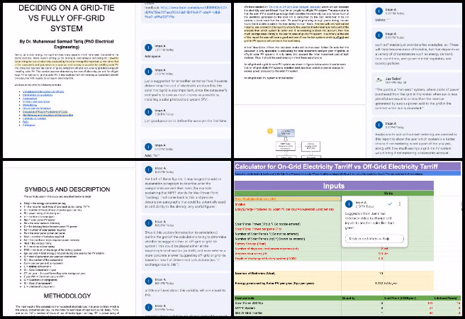 Highest Good Energy, Establishing Abundant Community Systems, One Community Weekly Progress Update #638, off-grid vs grid-tie analysis, profit calculation comparison, energy system cost analysis, on-grid off-grid calculator review, report formatting tutorial, document feedback implementation, analysis document review, user readability improvement, design criteria alignment, energy project review comments.