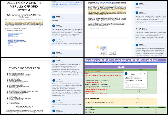 Highest Good Energy, Establishing Abundant Community Systems, One Community Weekly Progress Update #638, off-grid vs grid-tie analysis, profit calculation comparison, energy system cost analysis, on-grid off-grid calculator review, report formatting tutorial, document feedback implementation, analysis document review, user readability improvement, design criteria alignment, energy project review comments.