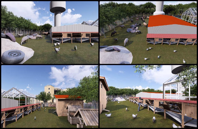 Duplicable City Center, Establishing Abundant Community Systems, One Community Weekly Progress Update #638, animal zone architectural renderings, realistic 3D animal models, Duplicable City Center landscaping, open source architectural visualization, environmental design integration, high-resolution architectural renders, natural composition in design, architectural lighting and textures, sustainable community design, animal habitat visualization