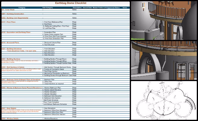 Earthbag Village, A Model for New-world Eco-philanthropy, One Community Weekly Progress Update #637, earthbag village roof insulation, 4-dome home architectural design, California climate insulation modeling, rainwater collection tank design, sustainable drainage system modeling, eco-village water collection, gutter modeling for rain harvesting, construction document tracking, open source housing architecture, sustainable village planning