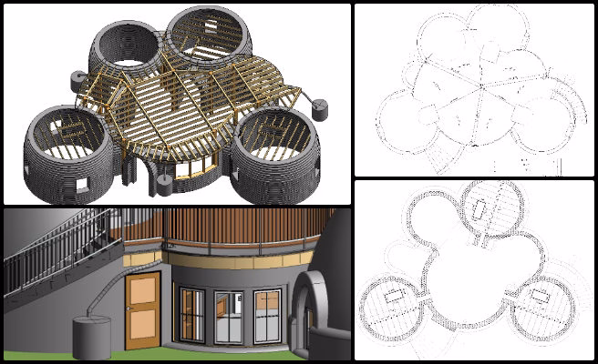 Earthbag Village, Helping People Create Their Own Sustainable Futures, One Community Weekly Progress Update #640, Earthbag Village loft framing, sustainable dome architecture, open source rainwater harvesting system, eco-friendly building design, loft structural modeling, 100-year storm rain gutter sizing, cistern and gutter system design, sustainable housing construction plans, One Community eco-village project, interior architectural modeling for earthbag homes