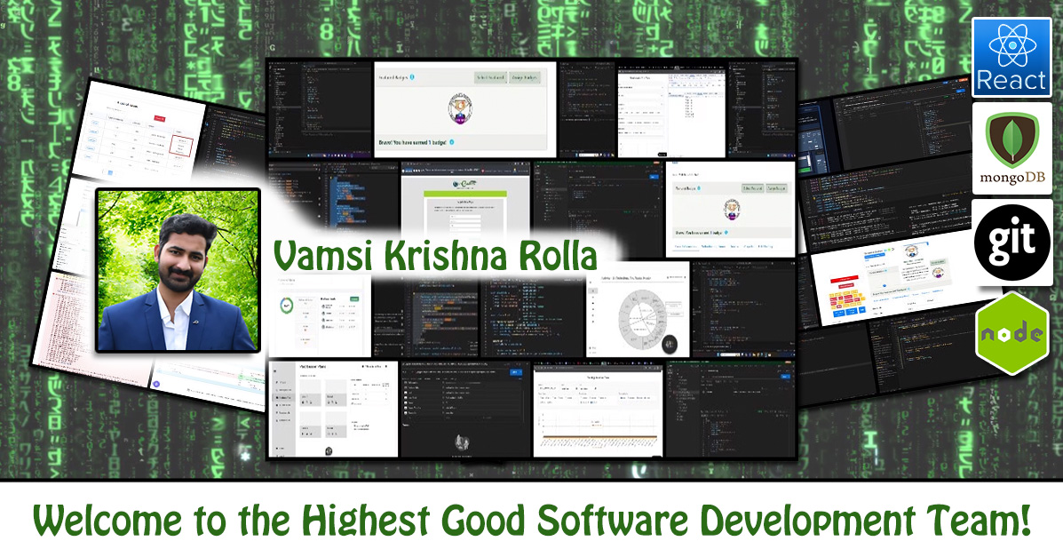 Vamsi Krishna Rolla, Software Engineer, Highest Good Network Software, One Community Volunteer, Highest Good collaboration, people making a difference, One Community Global, helping create global change, difference makers