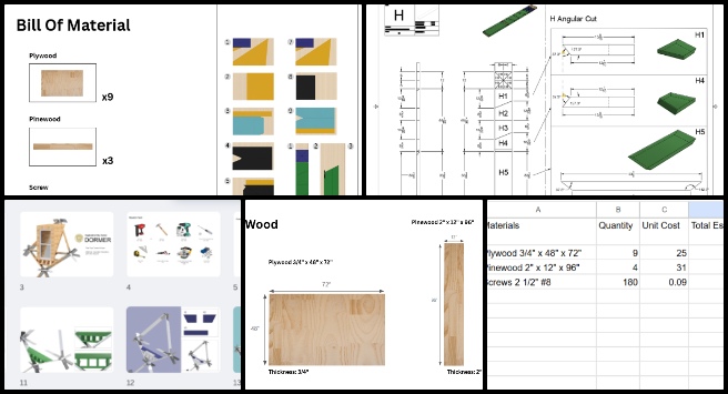 Andrew, Duplicable City Center, Sustainable Future Building, One Community Weekly Progress Up #643, Duplicable City Centre window design, Dormer second-floor window update, construction material feedback integration, alternative wood board research, wide strong wood boards, kerf width calculation, cutting gap measurement, material drawing updates, fractional unit accuracy, instruction manual revision
