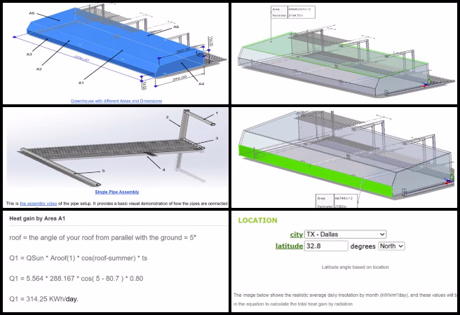 Highest Good Food, Sustainable Future Building, One Community Weekly Progress Update #643, solar heat gain calculation, greenhouse thermal simulation, HDPE glazing transmissivity, summer solar angle analysis, CAD placement reference, boundary condition updates, buried pipe assembly design, passive solar heating system, sustainable greenhouse modeling, roof section heat estimation.