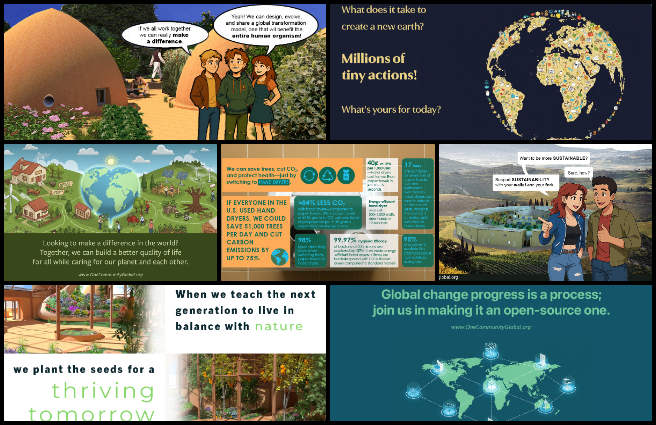 Graphics Design, Highest Good Network, How to Make a Difference in the World, One Community Weekly Progress Update 645, graphic design updates, character design revision, speech bubble visuals, social media graphics, sustainability poster design, bio content update, website image update, visual communication graphics, how to make a difference in the world, team design collaboration
