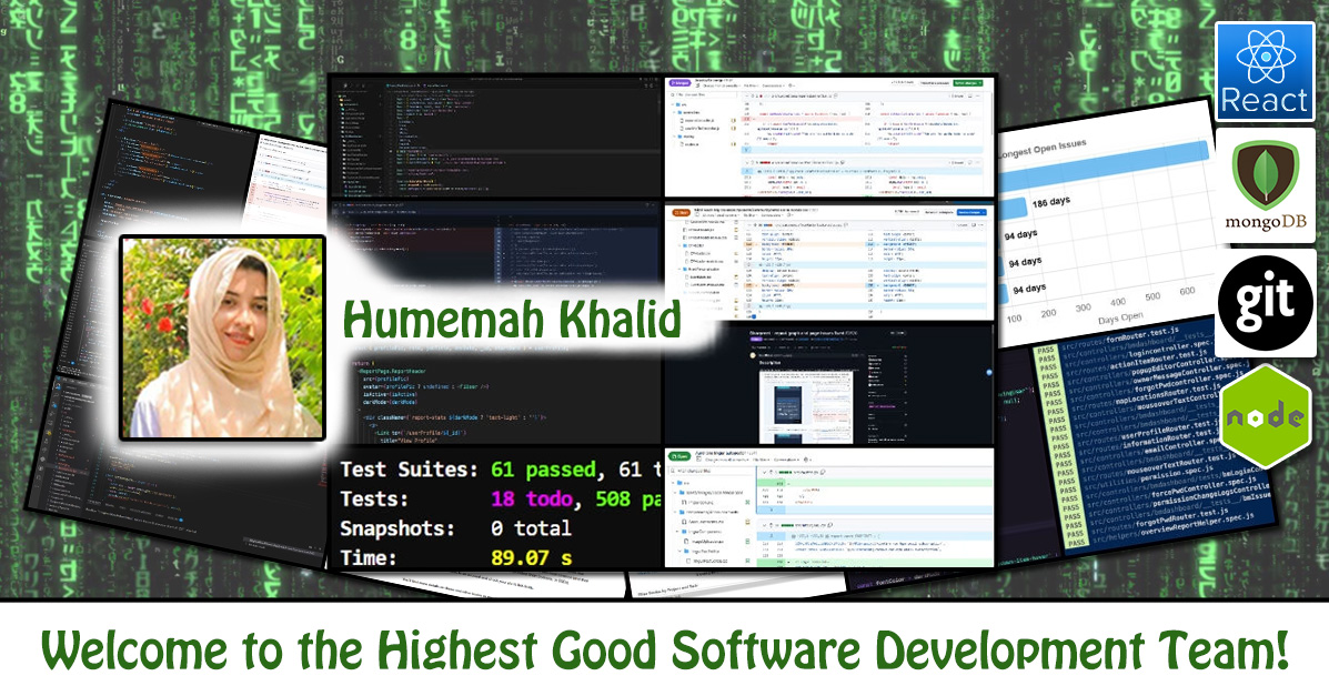 Humemah Khalid, Software Engineer, Highest Good Network Software, One Community Volunteer, Highest Good collaboration, people making a difference, One Community Global, helping create global change, difference makers
