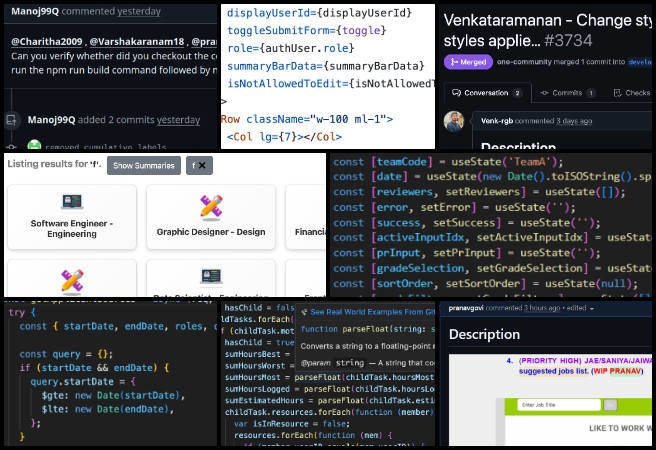 One Community Weekly Progress Update #643, Weekly PR Grading Screen, Elite Bug-fix Team Contributions, Job Posting Navigation Enhancements, UI/UX Consistency Fixes, Dark Mode Chart Integration, Donut Chart Data Visualization, Time Tracking Improvements, Sustainable Future Building, Self-replicating Highest Good Creation