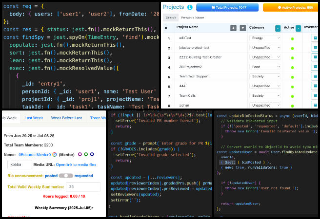 One Community Weekly Progress Update #642, Weekly PR Grading Interface, Volunteer Hours Donut Chart, Team Code Copy-Paste Bug Fix, Time Entry Controller Testing, Auto-poster Feature for Twitter/X, Full-stack Pull Request Review, UI Enhancements and Alignment Fixes, Widespread and Lasting Eco-lifestyle Access, Self-replicating Highest Good Creation