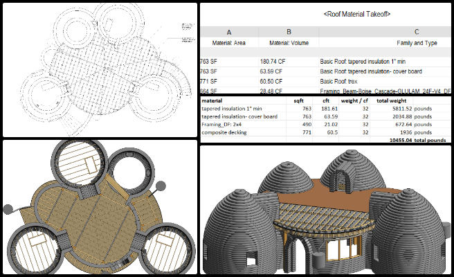 Earthbag Village, Sustainable Future Building, One Community Weekly Progress Update #643, Earthbag Village roof assembly, interior architecture design, composite decking joist spacing, XPS tapered insulation weight, sustainable building materials calculation, open source village architecture, eco-friendly housing construction, 2x4 roof framing layout, structural weight estimation, One Community Earthbag Village project