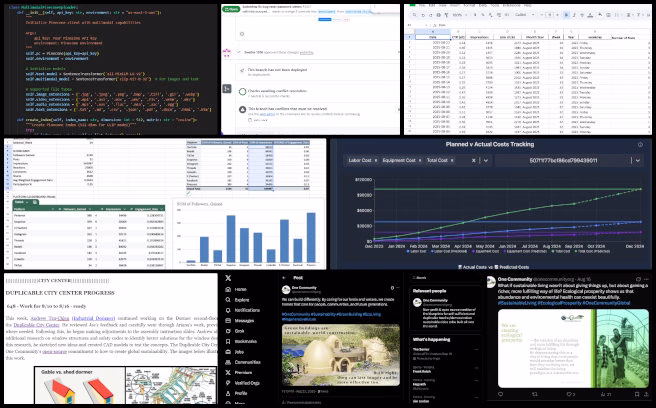Admin Team, Highest Good Network Software, Highest Good Future Building, One Community Weekly Progress Update 649, AI chatbot wireframe, Highest Good Network software, vector database optimization, Earthbag Village design, Duplicable City Center documentation, Mastodon analytics dashboard, Reddit engagement strategy, AI music creation with Suno, Social Media Master Dashboard, sustainable future building