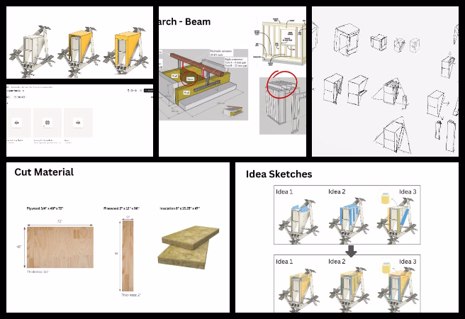 Dormer second-floor window design, roof and wall structure research, architectural sketch solutions, Duplicable City Center updates, cut sheet metrics, 3D model iteration, architectural detailing, sustainable building design, construction document updates, window structural design.