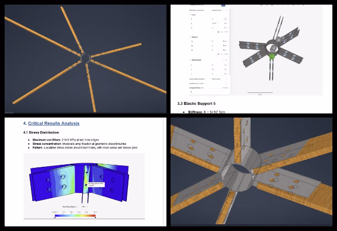 FEA analysis modifications, optimal bolt size research, spoke component side panels, hub connector geometry cleaning, finite element modeling, boundary condition setup, engineering design corrections, structural analysis troubleshooting, mechanical connection optimization, CAD geometry preparation.