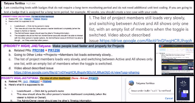 Core Team, HGN PR Testing, Creating an Ecological Living Paradigm, One Community Weekly Progress Update #647, HGN PR testing, team member task section fix, PDF sharing feature, leaderboard bug fixes, volunteer status comparison, help dashboard setup, work distribution bar chart, dashboard view issues, volunteer badge system, project loading time optimization