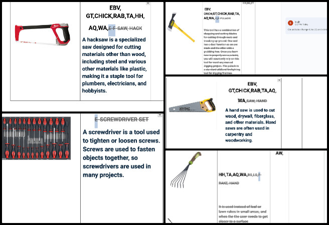 Highest Good Food, Sustainable Resource Development and Access, One Community Weekly Progress Update #646, Master Tools and Equipment list review, materials and supplies updates, project-specific acronym additions, outdated acronym replacements, inventory list corrections, tool name standardization, comma insertion for clarity, pulaski and pruning saw updates, hand and leaf rake entries, tool categorization refinement.